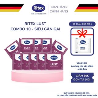 Combo 10 Bao Cao Su Có Gai RITEX LUST Nhiều Gel Bôi Trơn Tăng Khoái Cảm Cho Cuộc Yêu Size 55mm Combo 10 BCS RITEX