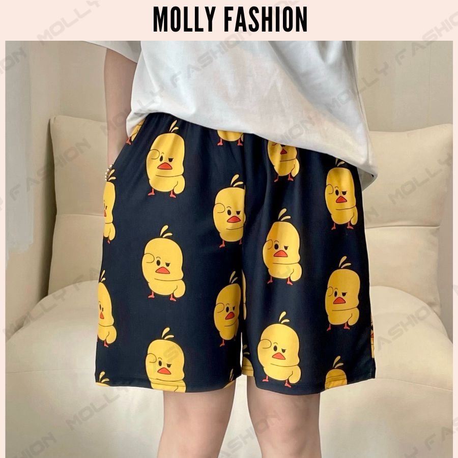 (Có túi) Quần đùi nam nữ MOLLY FASHION thun lạnh Bigsize, quần short mặc nhà hoạt hình HELLO