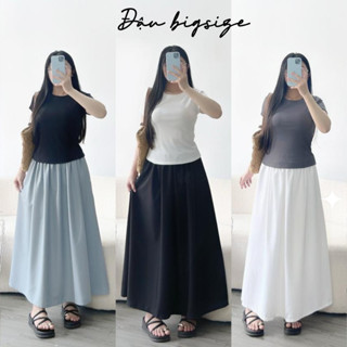 Chân váy dài bigsize nữ dài chín tấc lưng thun co giãn chất lụa cao cấp ít nhăn - CV15