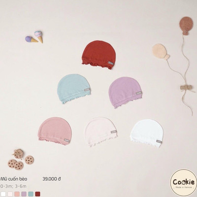 Mũ Cho Bé Sơ Sinh COOKIE, Mũ Sơ Sinh Cuốn Bèo Cho Bé Size Từ 0 Đến 6 Tháng