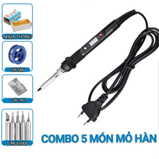 Combo 5 MÓN hàn chỉnh nhiệt độ 80w, 5 mũi hàn , nhựa thông , chì hàn , gác mỏ hàn điện 220V