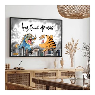 Tranh vô tri NEW341 - Long Hổ Tranh Đấu  đã có khung đủ size siêu đẹp