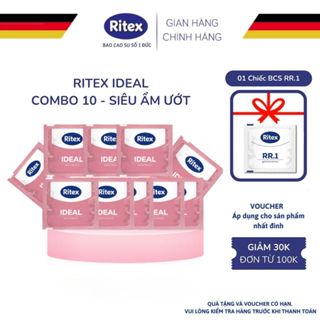 Combo 10 Bao Cao Su RITEX IDEAL Siêu Ẩm Ướt Gấp Đôi Gel Bôi Trơn Tăng Khoái Cảm Cho Cuộc Yêu Combo 10 BCS RITEX