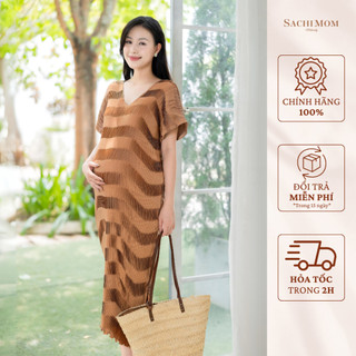  Đầm Bầu SACHIMOM - Váy Bầu Dáng Suông Dài Dập Ly Ziczac SCARLET DRESS 
