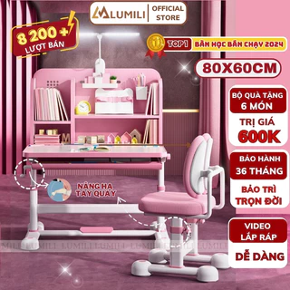 Bộ bàn học chống gù Lumili R22, bàn học cho bé có giá sách, bàn học sinh nâng hạ độ cao
