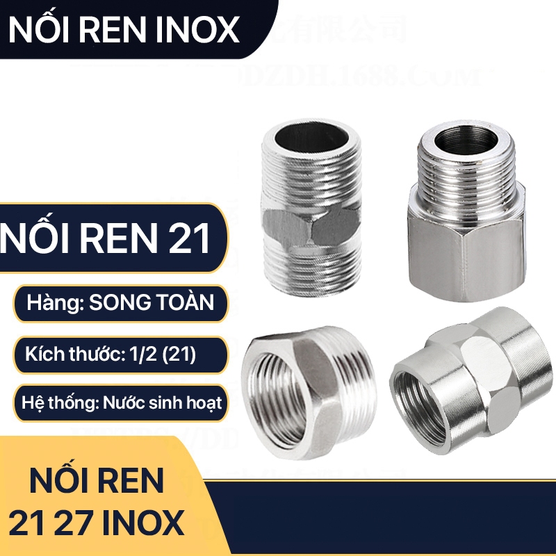 Đầu Nối Ren Inox 21 27, Nối Ren Inox Kép Lơ Cà Rá Măng Sông Inox Bóng 201