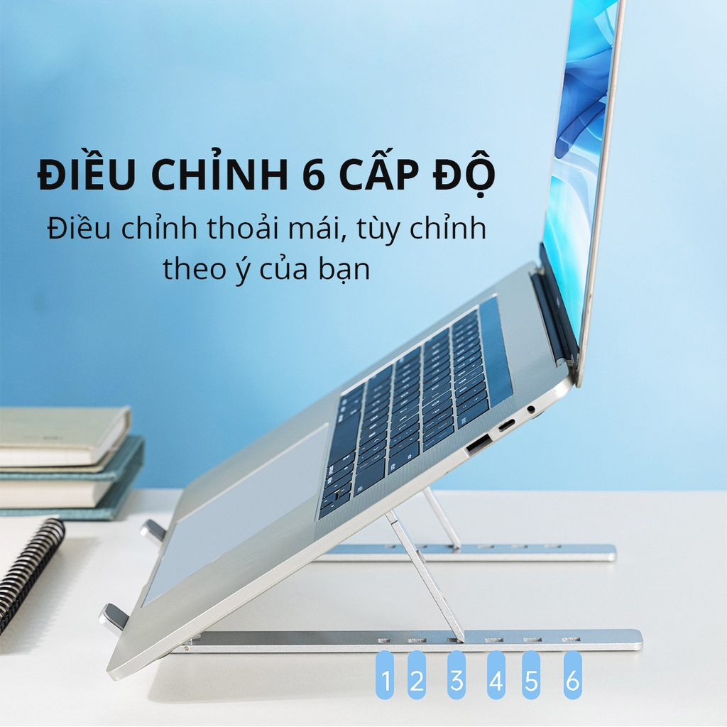 Giá đỡ Laptop, Macbook, Ipad bằng kim loại điều chỉnh được độ cao, quạt và đế tản nhiệt kê laptop HASAGI | BigBuy360 - bigbuy360.vn