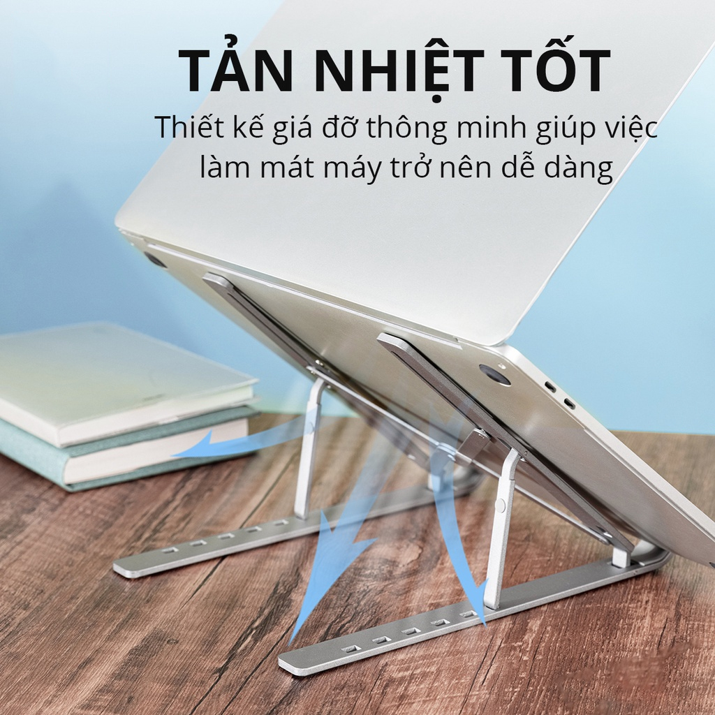 Giá đỡ Laptop, Macbook, Ipad bằng kim loại điều chỉnh được độ cao, quạt và đế tản nhiệt kê laptop HASAGI | BigBuy360 - bigbuy360.vn