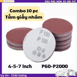 Bộ 10 tấm giấy nhám tròn tự dính size 4 inch 5 inch 7 inch độ nhám P60 - P2000