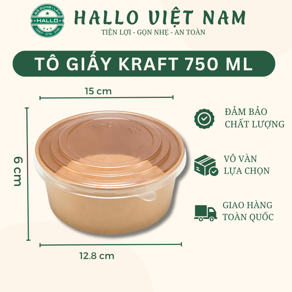 Set 50 tô giấy Kraft 750ml - Tô giấy đựng bánh bông lan