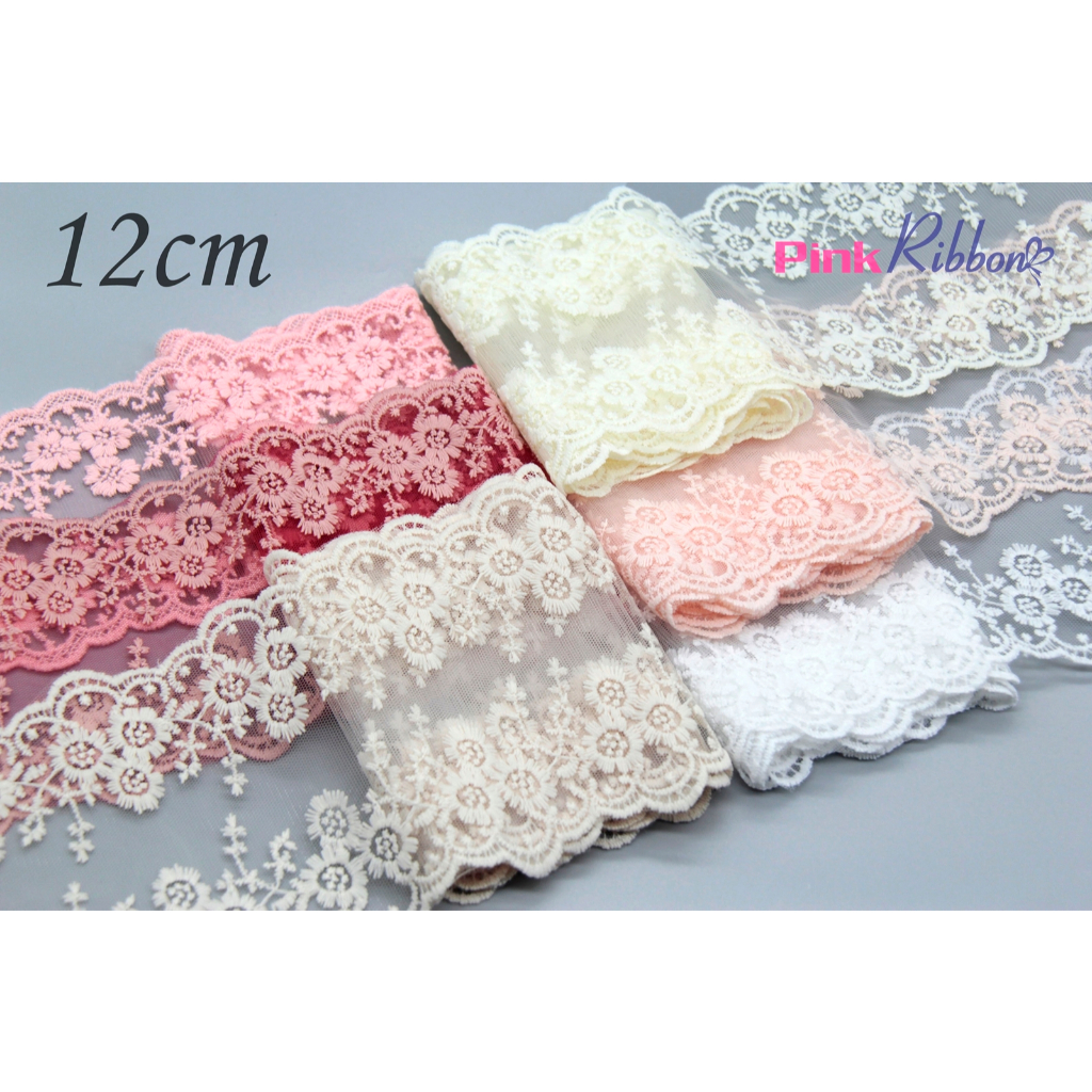 [GIÁ 1 MÉT] Ren thêu hoa nhiều màu loại thường kích thước 12cm dùng làm nơ, viền áo, viền váy, phụ k