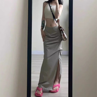 Chân Váy Nữ Dài Xếp Ly Dáng Ôm Xẻ Tà Chất Kaki Phong Cách Ulzzang Thời Trang Sugal CV NU 044V4