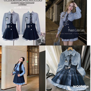 (Hoả tốc HCM) Set váy sơmi + chân Váy phối + cà vạt kiểu học sinh siêu dễ thương