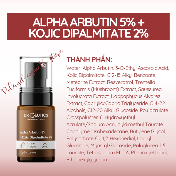 Serum trắng da DrCeutics ARB với Alpha Arbutin 5% và Kojic Dipalmitate 2% giúp mờ thâm nám 30ML