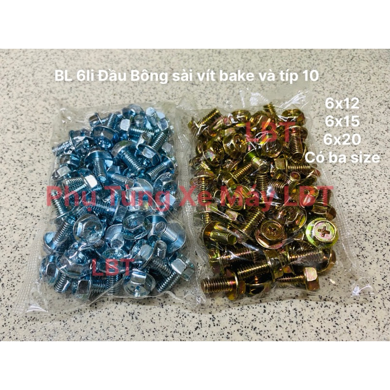 (50 con) Bù Lon Ðầu Bông Sài Vít Bake -  Ốc M6 Lục Giác có Vít Bake - Ốc Lục Giác Bake 6 ly - Hàng C