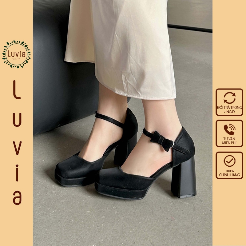 Giày cao gót 10 phân đế đúp bít mũi phối nơ Luvia X131CG
