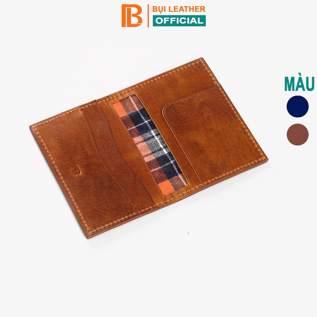 Card holder nam gập đôi da Pullup wax phối vải canvas V153 Bụi leather