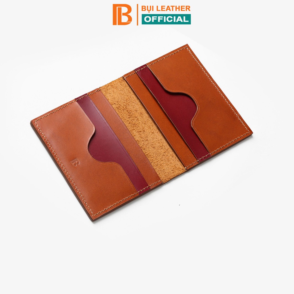 Card holder nam gập đôi da Pullup  nâu bò V154 Bụi leather