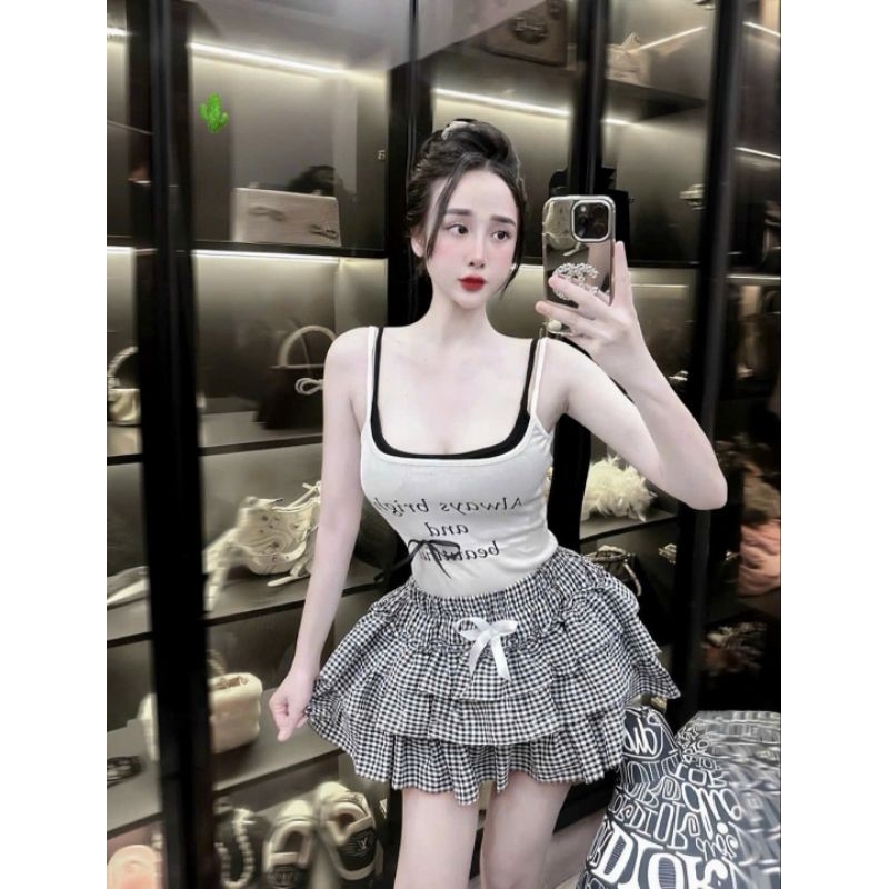 Sét áo dây kiểu & Cv caro 3 tầng BC