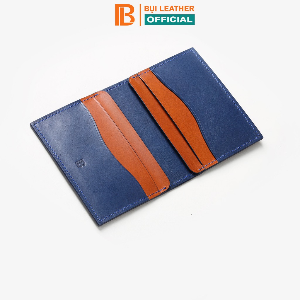 Card holder nam gập đôi da Pullup xanh navy V155 Bụi leather