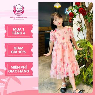  Váy đầm bé gái thiết kế voan tơ màu hồng tây màu vàng màu hồng cho bé gái từ 1-10 tuổi tại TIỆM MAY MẸ VOI XINH 