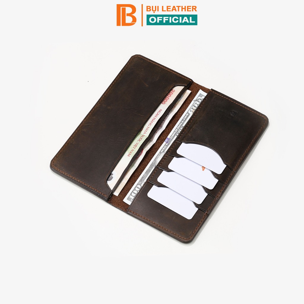 Ví cầm tay nhỏ gọn da sáp ngựa điên C101 Bụi leather