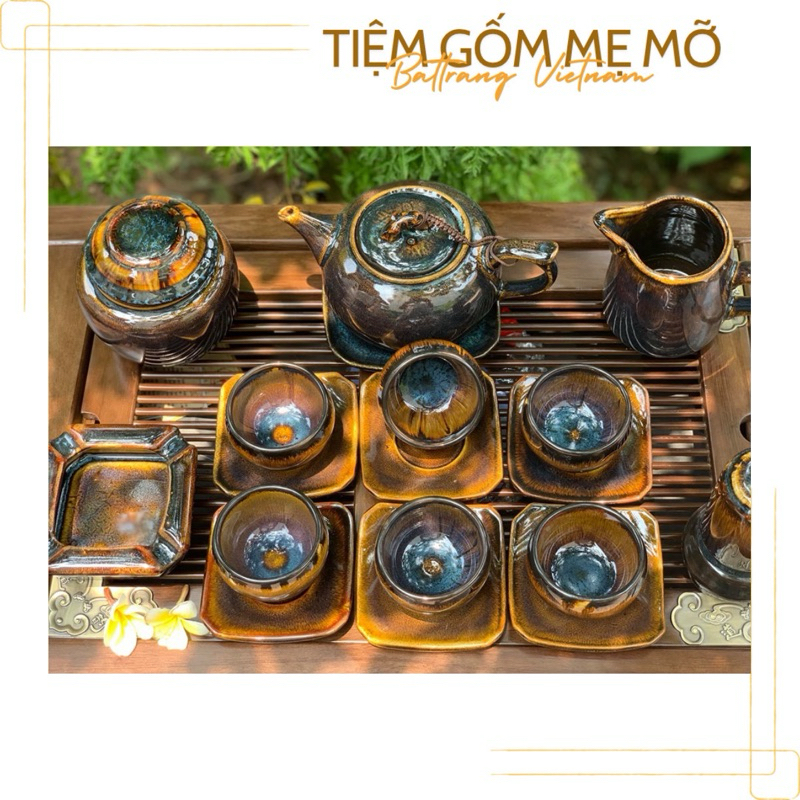 Bộ ấm chén Bát Tràng men hoả biến hổ phách