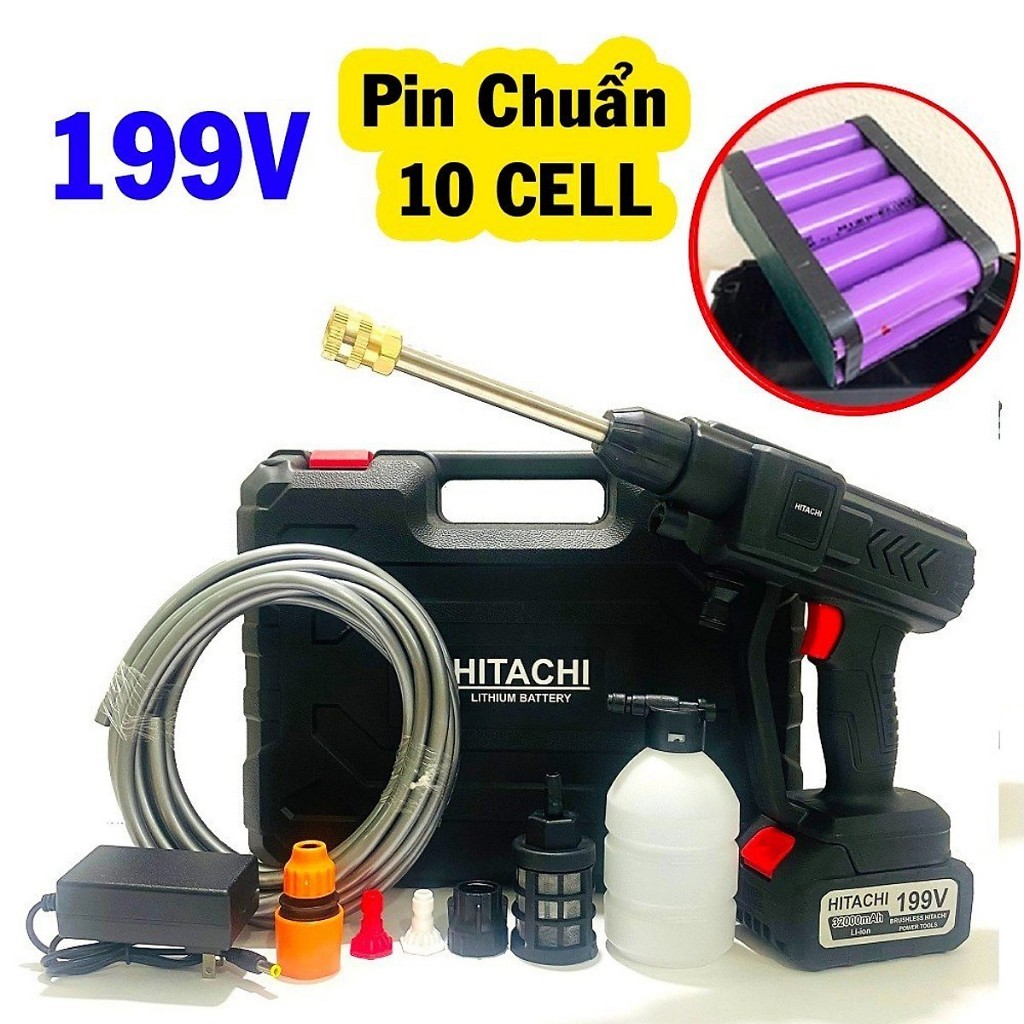 Máy Rửa Xe Cầm Tay Dùng Pin Hitachi (1 pin)/ (2 pin) 199V