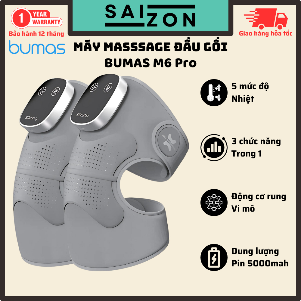 Máy Masssage Đầu Gối BUMAS M6 Pro - 5 mức độ nhiệt - 3 chức năng trong 1 - Giải tỏa áp lực đầu gối