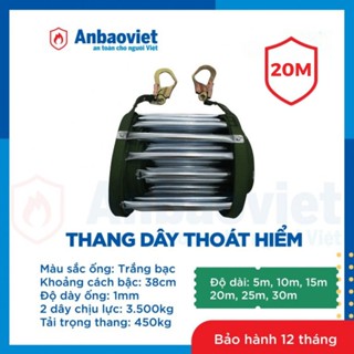  Thang dây thoát hiểm nhà cao tầng. Độ dài 20m ống trắng bao gồm cặp móc model: TDTH20M 