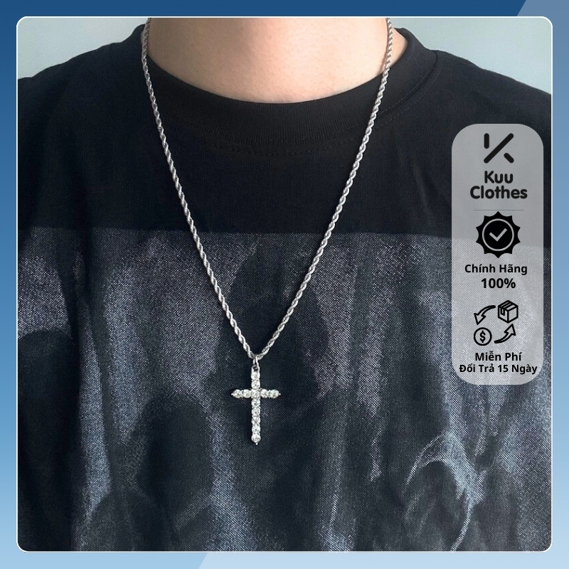 Dây chuyền nam mặt hình thánh giá đính đá Kuu Clothes Màu Bạc Đẹp Cao Cấp - Vòng Cổ Nam Chất Liệu Titan- VC Siw Chain