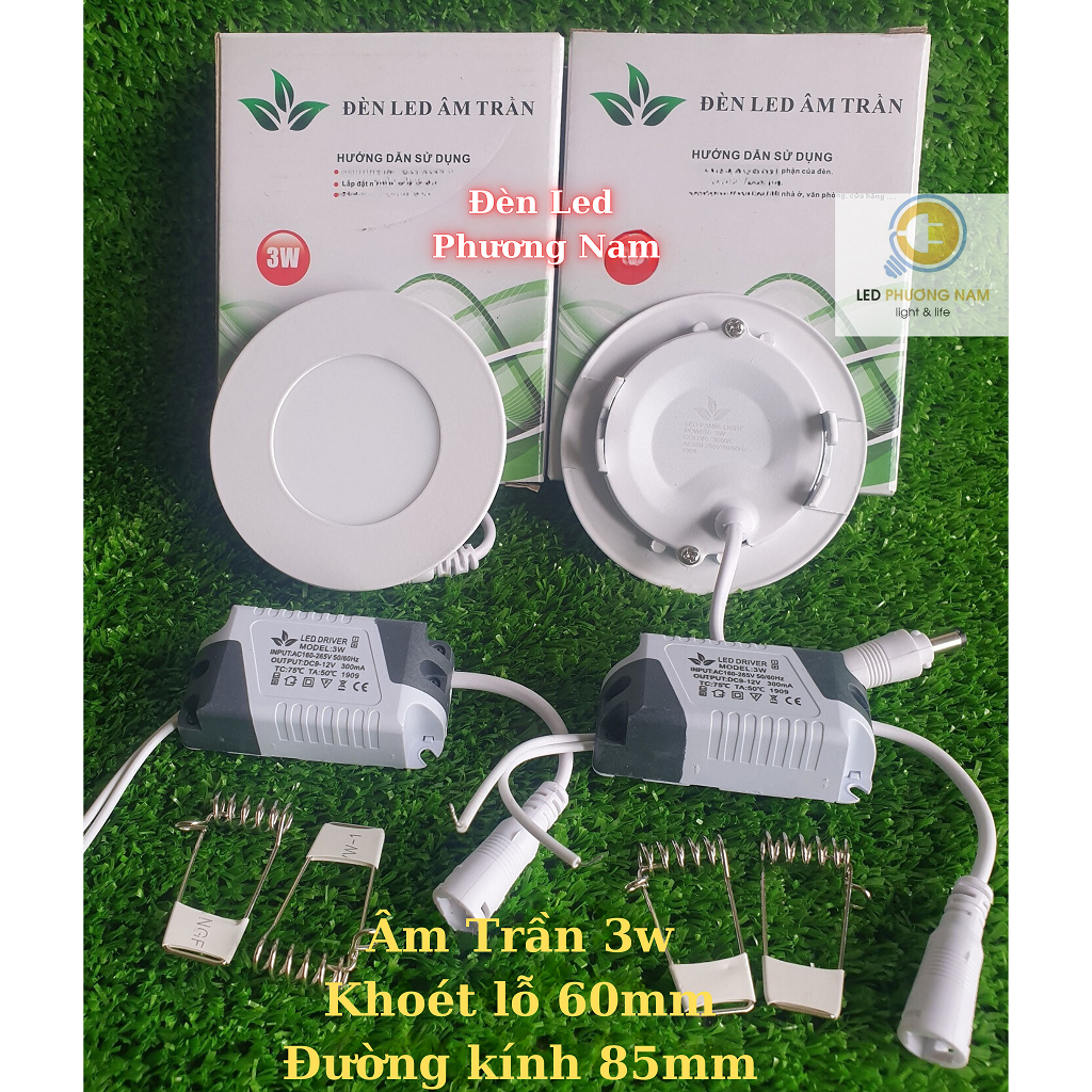 Đèn Led Âm Trần 3w siêu mỏng, phi 60mm
