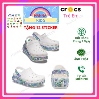 Dép Cross Classic CUTIE Sục Cros đế cao Họa tiết Bướm cho bé gái trẻ em HannaKids Croc Kids Crush Butterfly Clog Trắng