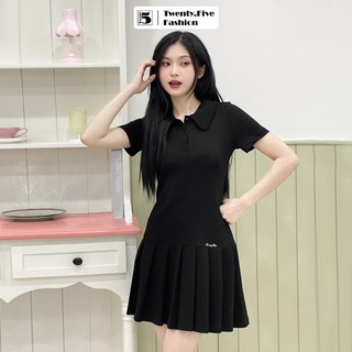 Đầm nữ Twentyfive polo ngắn tay xếp ly vạt xòe đuôi cá vải thun co dãn DL36