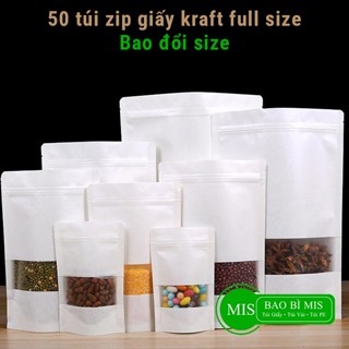 50 Túi zip giấy kraft trắng 10x15cm có cửa sổ phủ PET CPP 2 mặt chuyên đựng thực phẩm