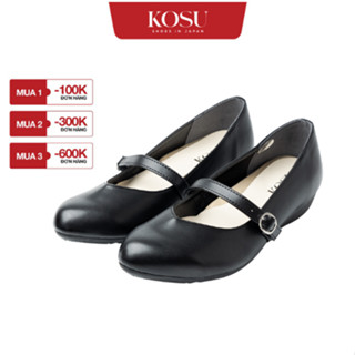 Giầy da đế bệt nữ 2,5cm Kosu 23280, giày búp bê quai ngang chống thấm nước đi bộ, đi mưa Nhật Bản