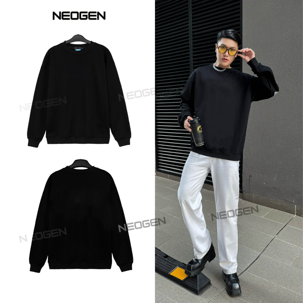Áo Sweater Nam Nữ Unisex Local Brand Neogen ST00, Nỉ Lông Cáo Màu Đen Trơn Form Rộng Phong Cách Basi