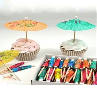 Hộp 100 ô dù giấy trang trí bánh kem, ly cocktail, ô giấy cắm bánh