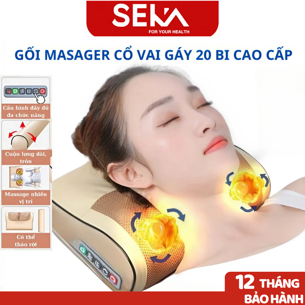 [Chính hãng] Máy Massage Cổ Okato SEKA SK-P55, Gối Massage 6 chức năng - Bảo hành 12 tháng