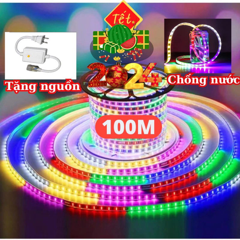 50M 100M dây đèn led 2835 nháy đuổi bọc plastic, chống nước, tặng kèm nguồn.