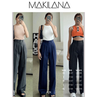 Quần ống rộng nữ cạp cao kẻ sọc MAKILANA vải cao cấp không nhăn nhàu phù hợp mặc đi làm công sở hoặc đi chơi QT47
