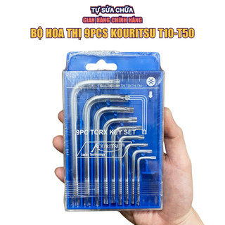 Bộ lục giác hoa thị ngắn Kouritsu T04403 9 chi tiết T10-T50 thép CrV chống rỉ đựng trong hộp nhựa
