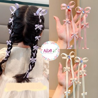 Set 2 kẹp tóc bé gái nơ ruy băng đính hạt đan tết dễ thương PK207