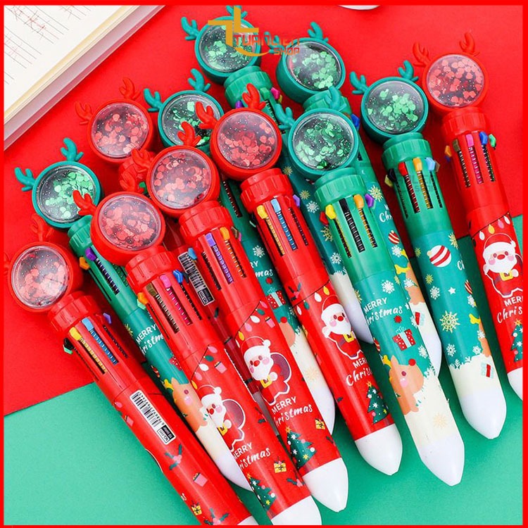 Bút Bi 10 Ngòi Noel, Bút Bi 10 Màu Dễ Thương Làm Quà Tặng Học Sinh.