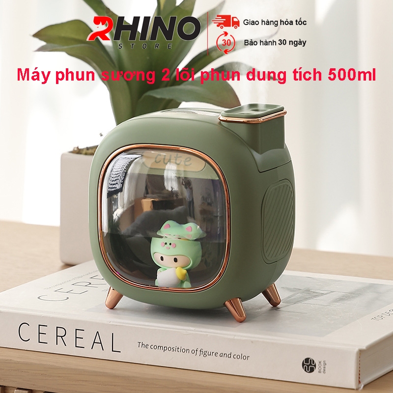 Máy phun sương Rhino H809 500ml tạo ẩm, 2 đầu phun kèm đèn ngủ