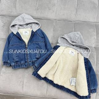 Áo khoác bé trai jean lót lông mũ nỉ