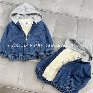 Áo khoác bé trai jean lót lông mũ nỉ