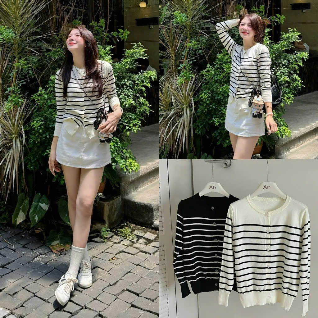 Áo Len Cardigan Kẻ Ngang Tay Dài BASIC Form Vừa 247store Áo Khoác Cardigan Đi Học Đi Làm Hàng Thu QC 9903 | BigBuy360 - bigbuy360.vn