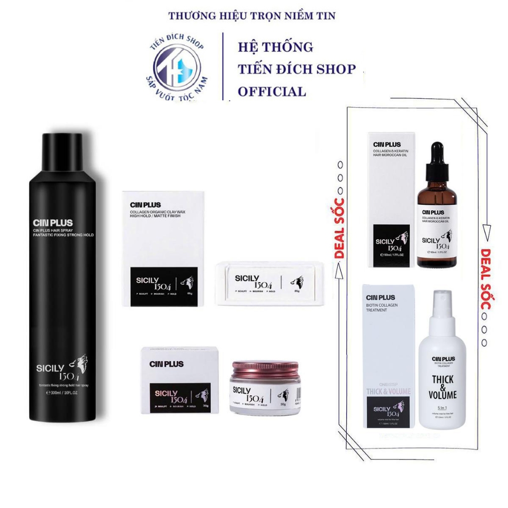 Sáp vuốt tóc nam CLAY WAX SICILY 1504 85gr CIN PLUS, gôm xịt tóc, tạo phồng, tinh dầu Cinplus Ý