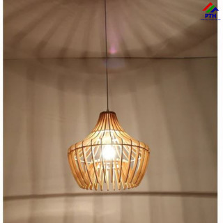 Mẫu 19: Đèn gỗ thả trần, trang trí không gian phòng, nhà hàng quán cafe 